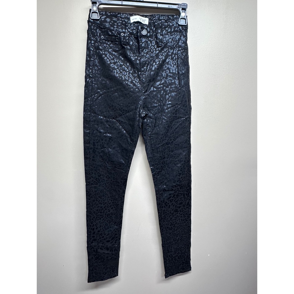 YMI Kids Girls Black Leopard Print High Rise Skinny Jeans Size Medium‎